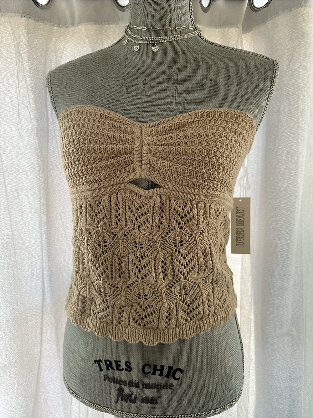 Derek Heart Beige Crochet Strapless Knit Camisole